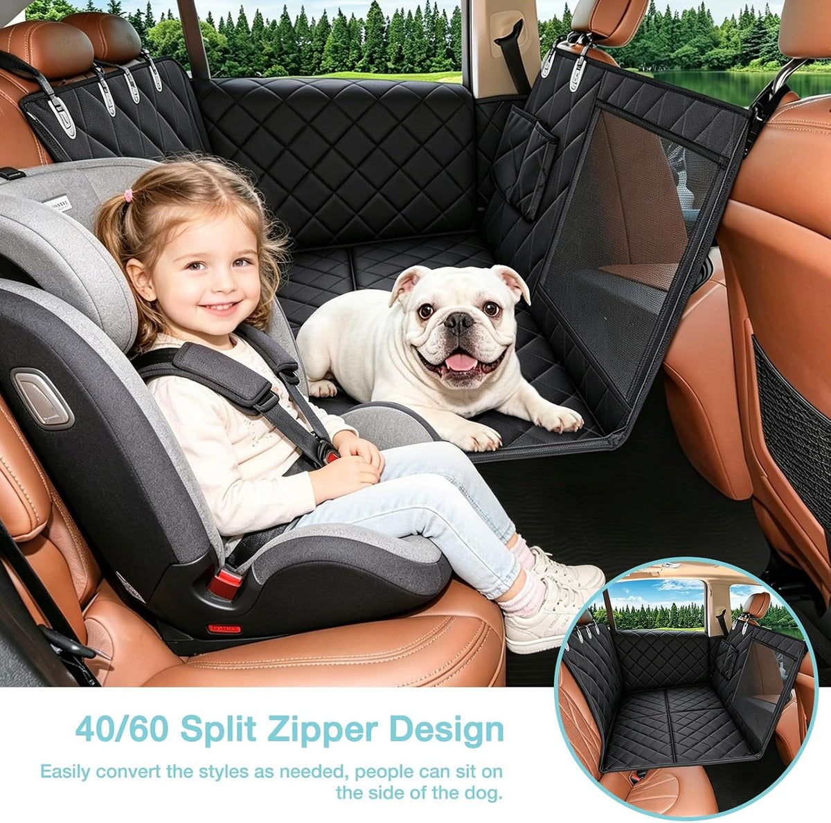 waterproof hard bottom car seat cover for dogs showing dimensions