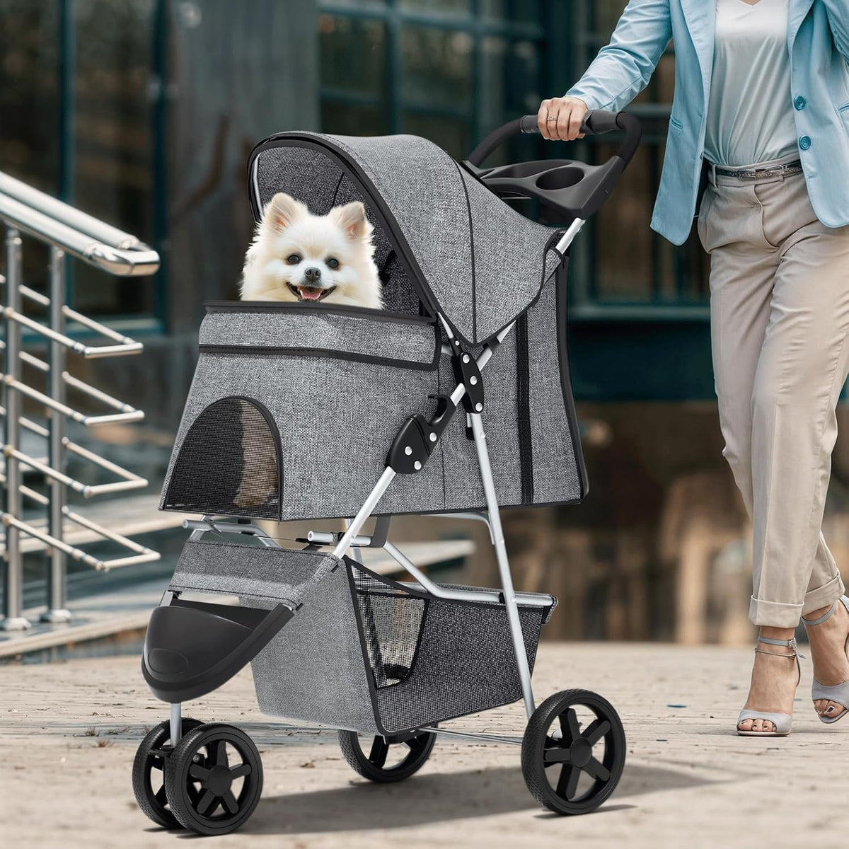 magshion 3-wheel pet stroller for small/medium dogs &, close-up detail