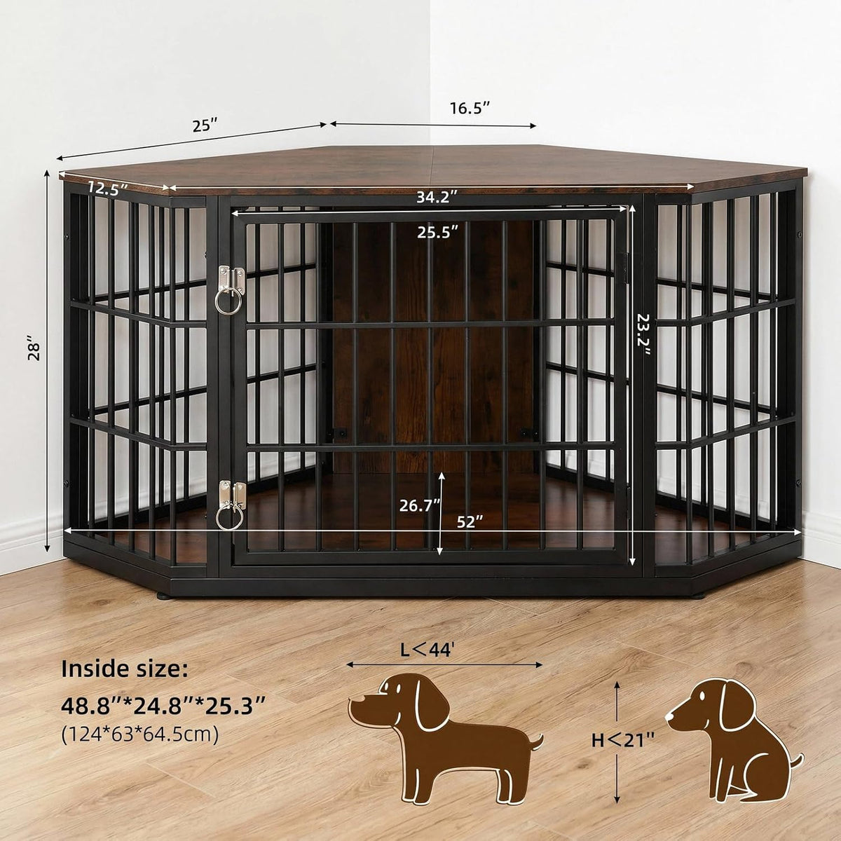 vowner 52 inch dog crate furniture corner for shown in use