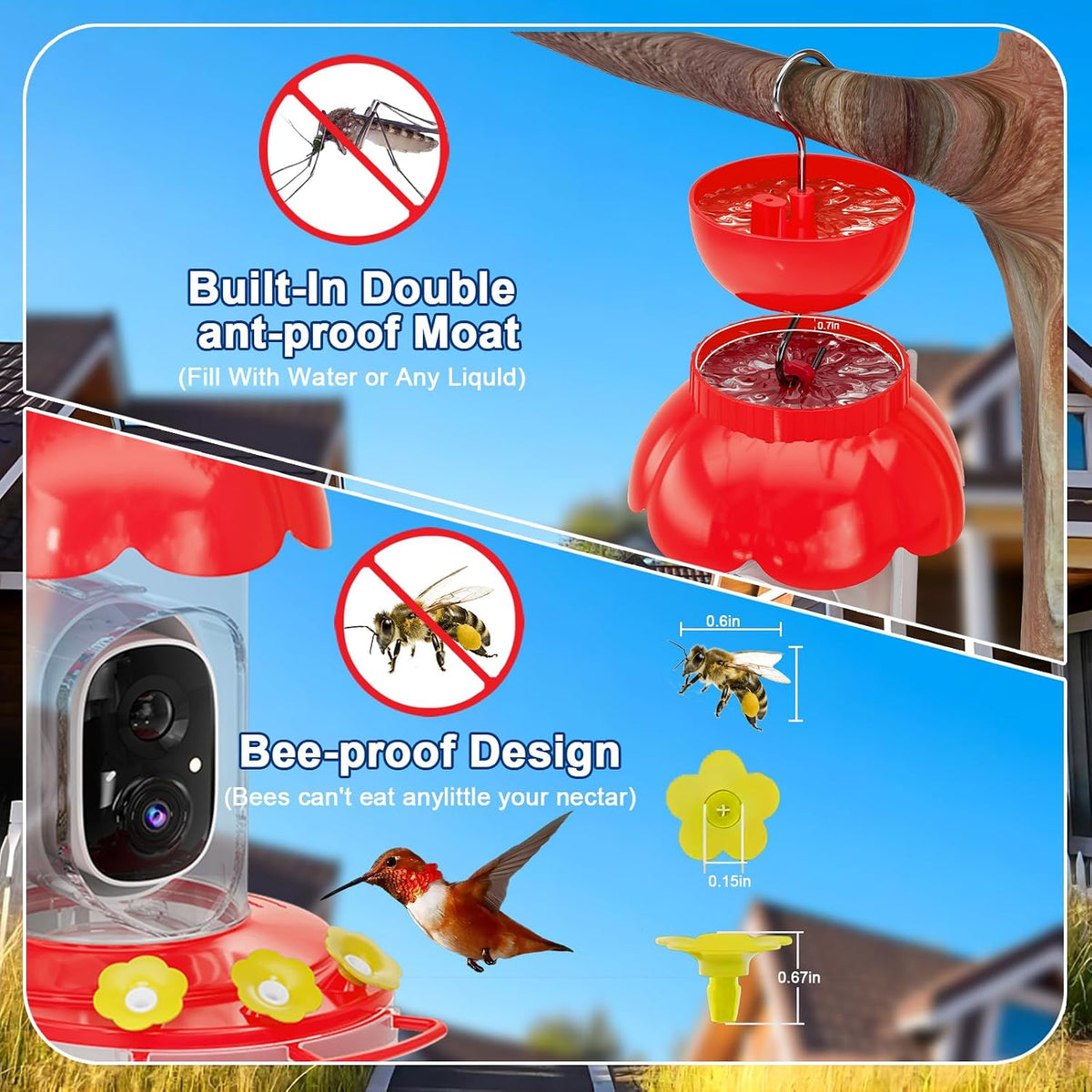 hummingbird feeder with camera,wireless smart bird feeders for, side view
