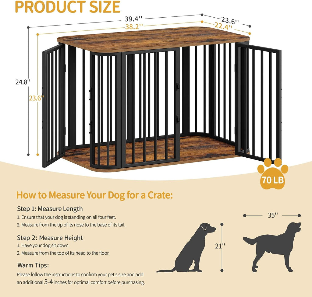 hzuaneri 39.4 in l dog crate furniture, wooden shown in use