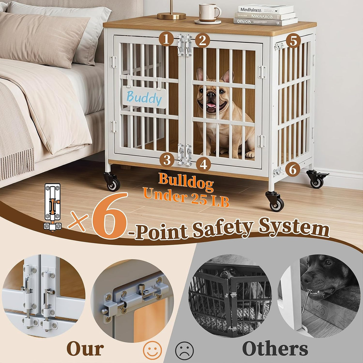 easycom 27in dog crate furniture with personalized name, side view