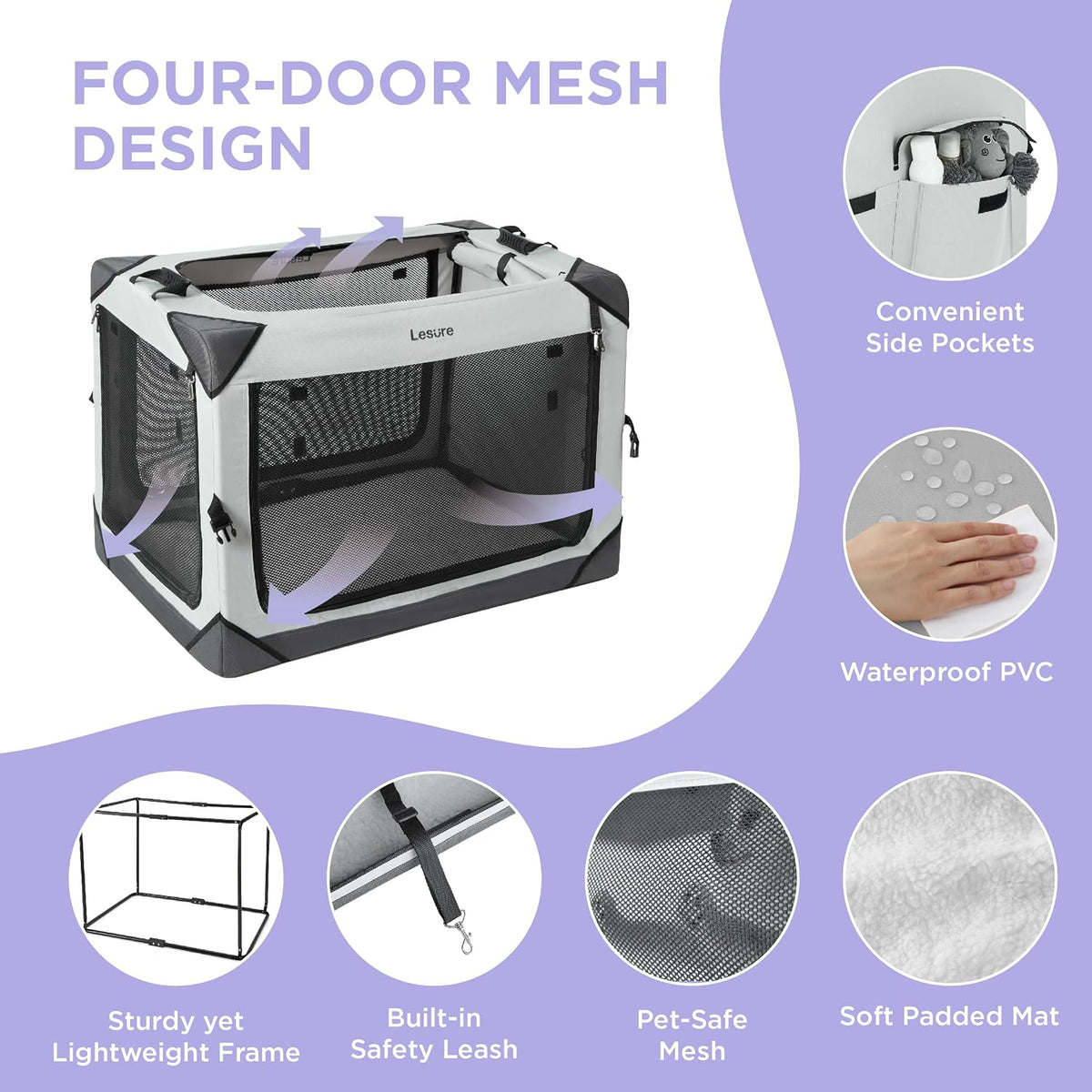 lesure portable collapsible dog crate for medium dogs, close-up detail