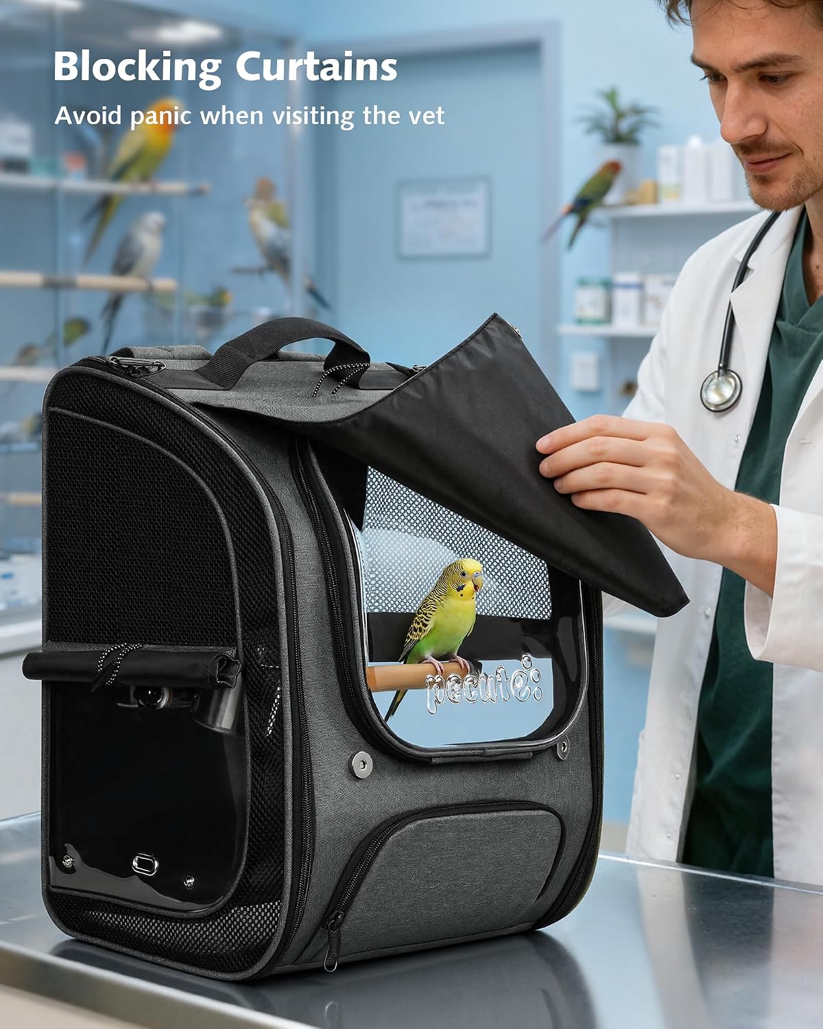 pecute bird backpack carrier with standing perch for showing dimensions
