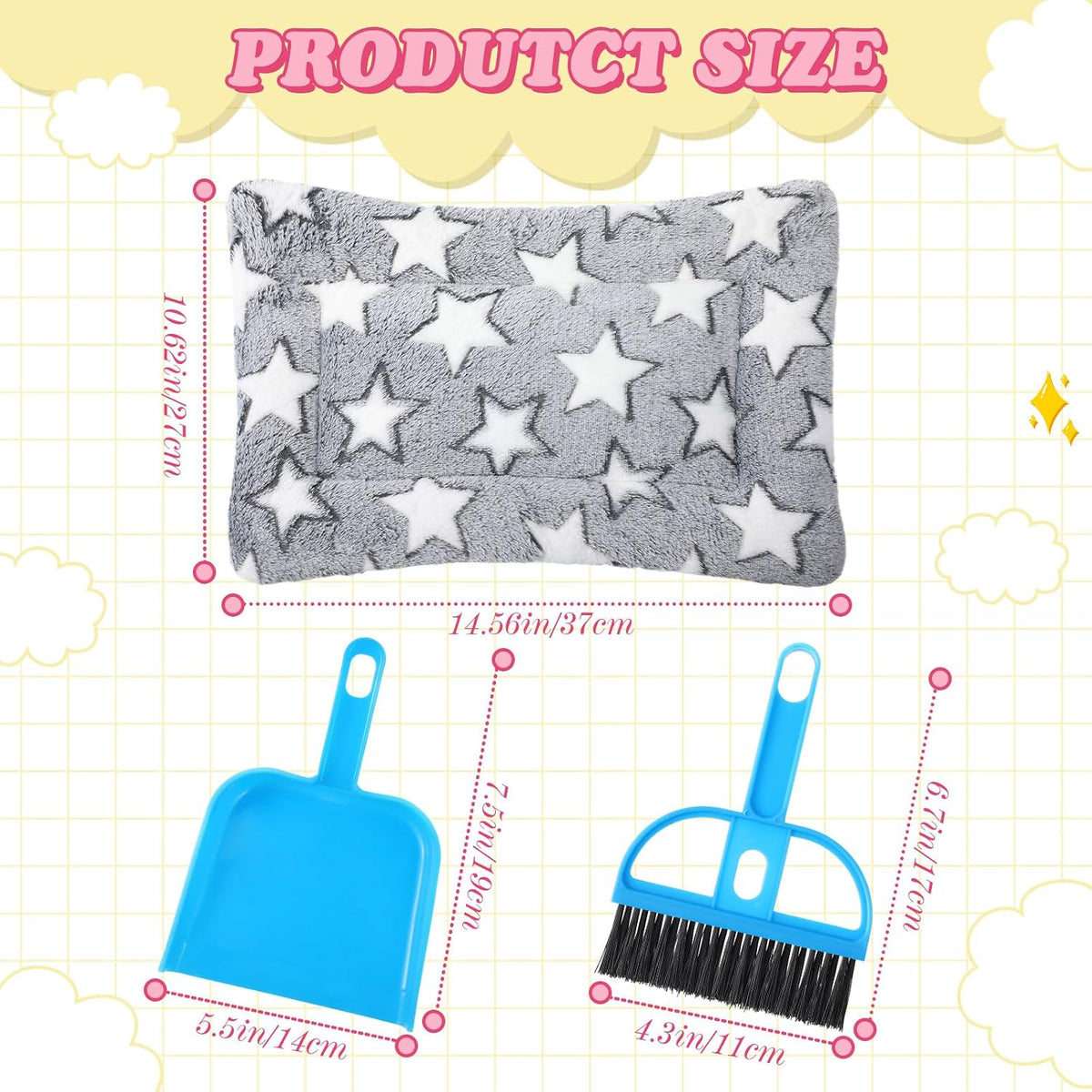 guinea pig bed mat with cleaning dustpan brush shown in use