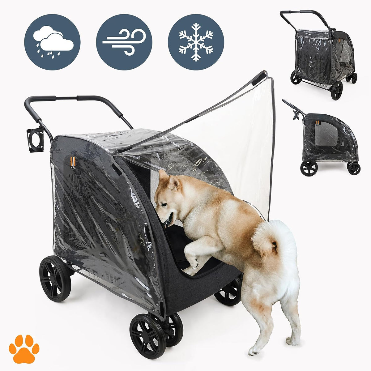 chester raincover pet stroller - melange black, side view