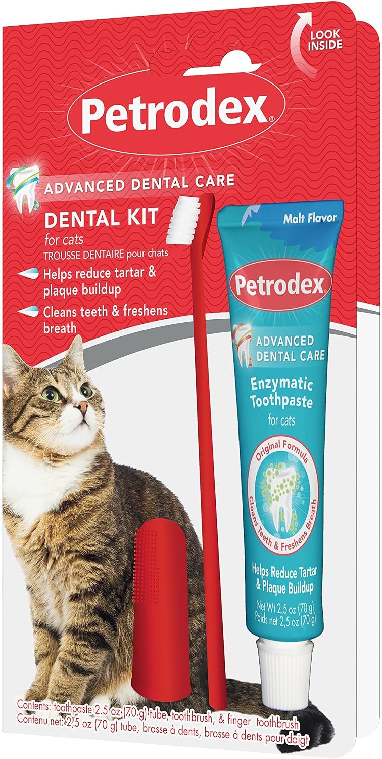 petrodex dental care kit for cats, cat toothbrush, main product view