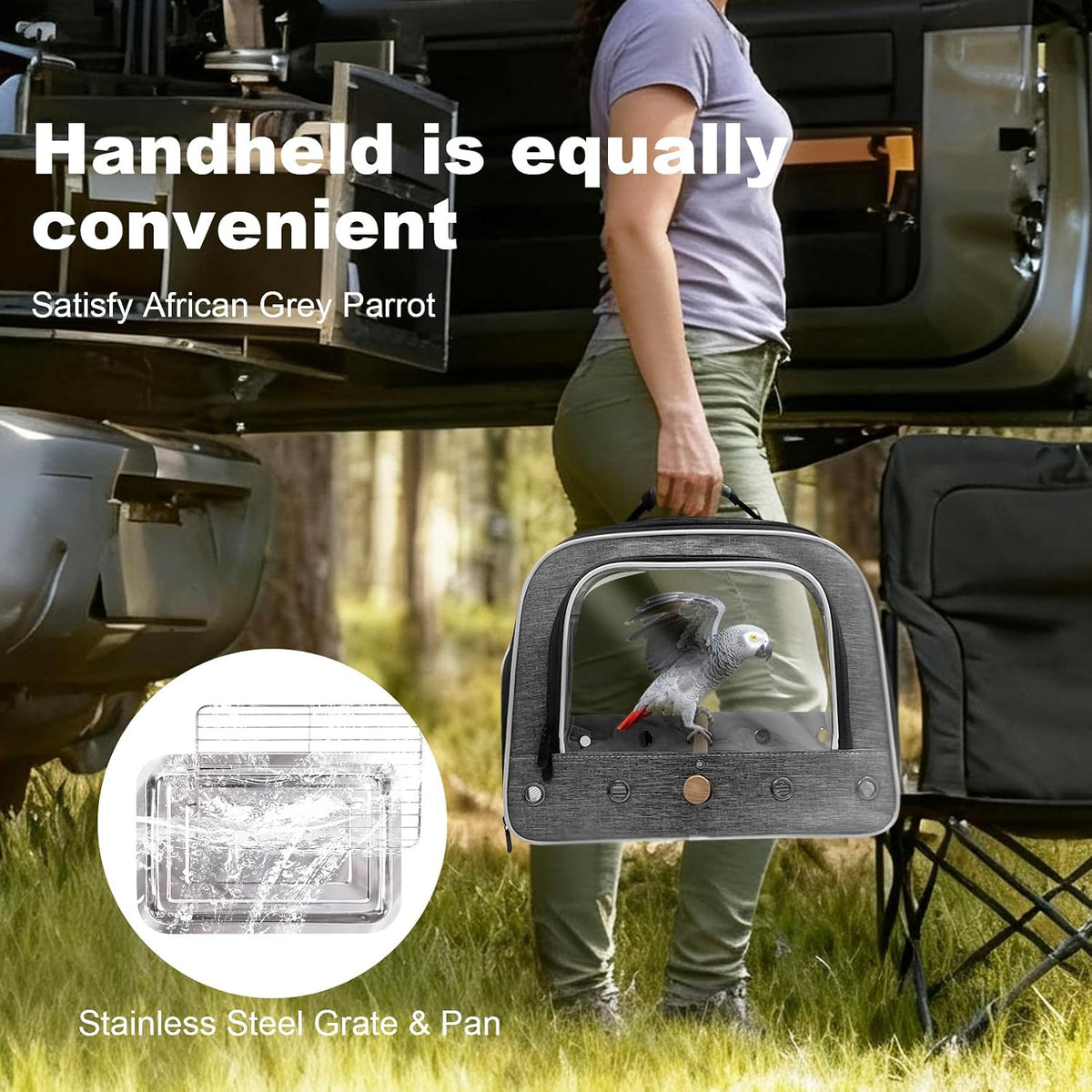 bird transport carrier for large bird with perch showing dimensions