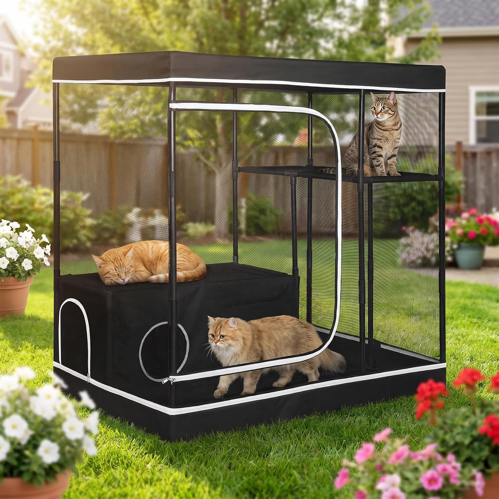 spacious catio indoor outdoor cat enclosure, multi‑level cat, main product view