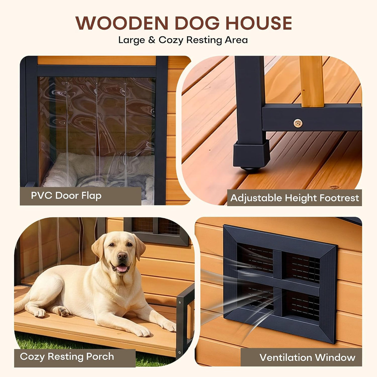 large dog house outdoor elevated wooden dog kennel, close-up detail