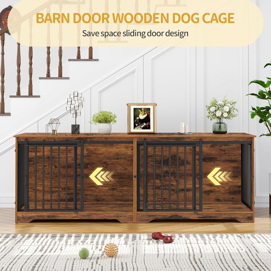 hzuaneri 77.6 in double dog crate furniture, dog, close-up detail