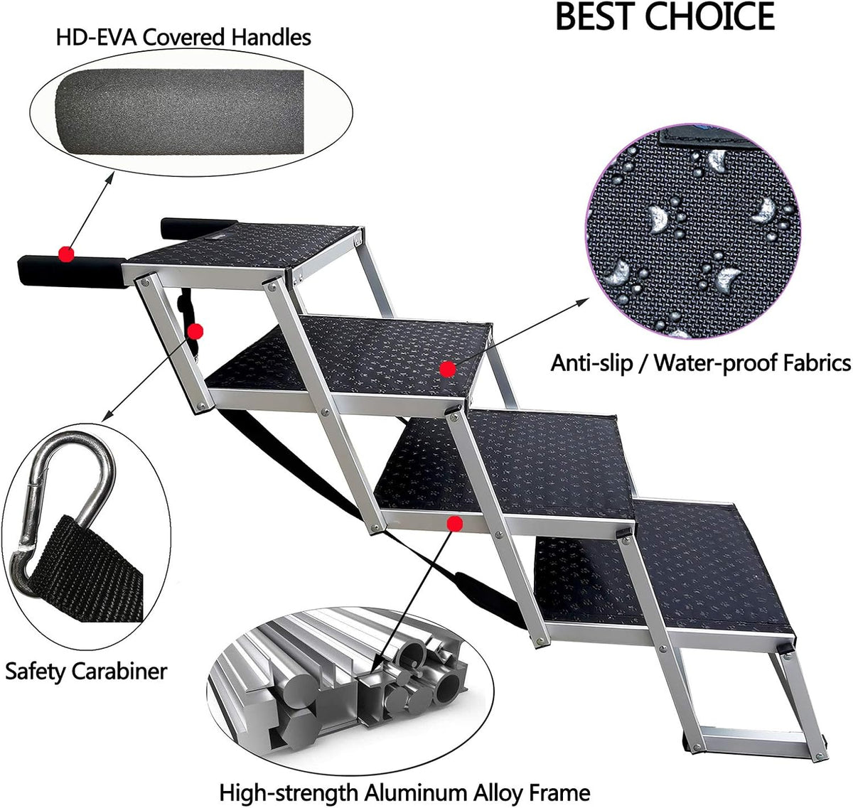 aluminum dog car stairs, portable large dog step shown in use