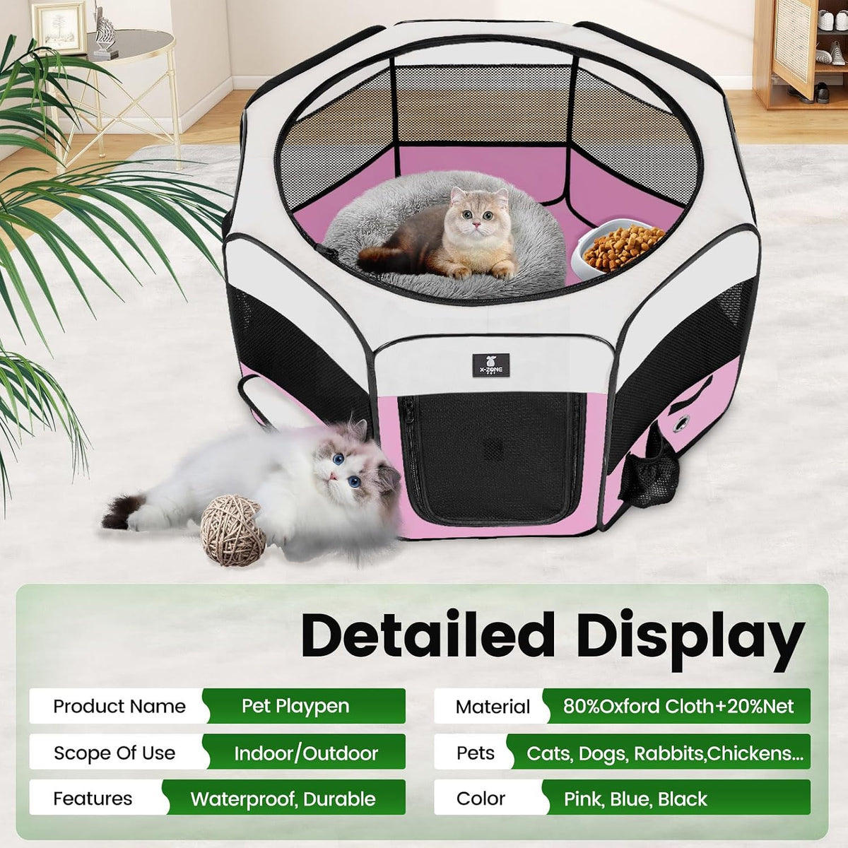 x-zone pet foldable dog playpen, portable pet play, close-up detail
