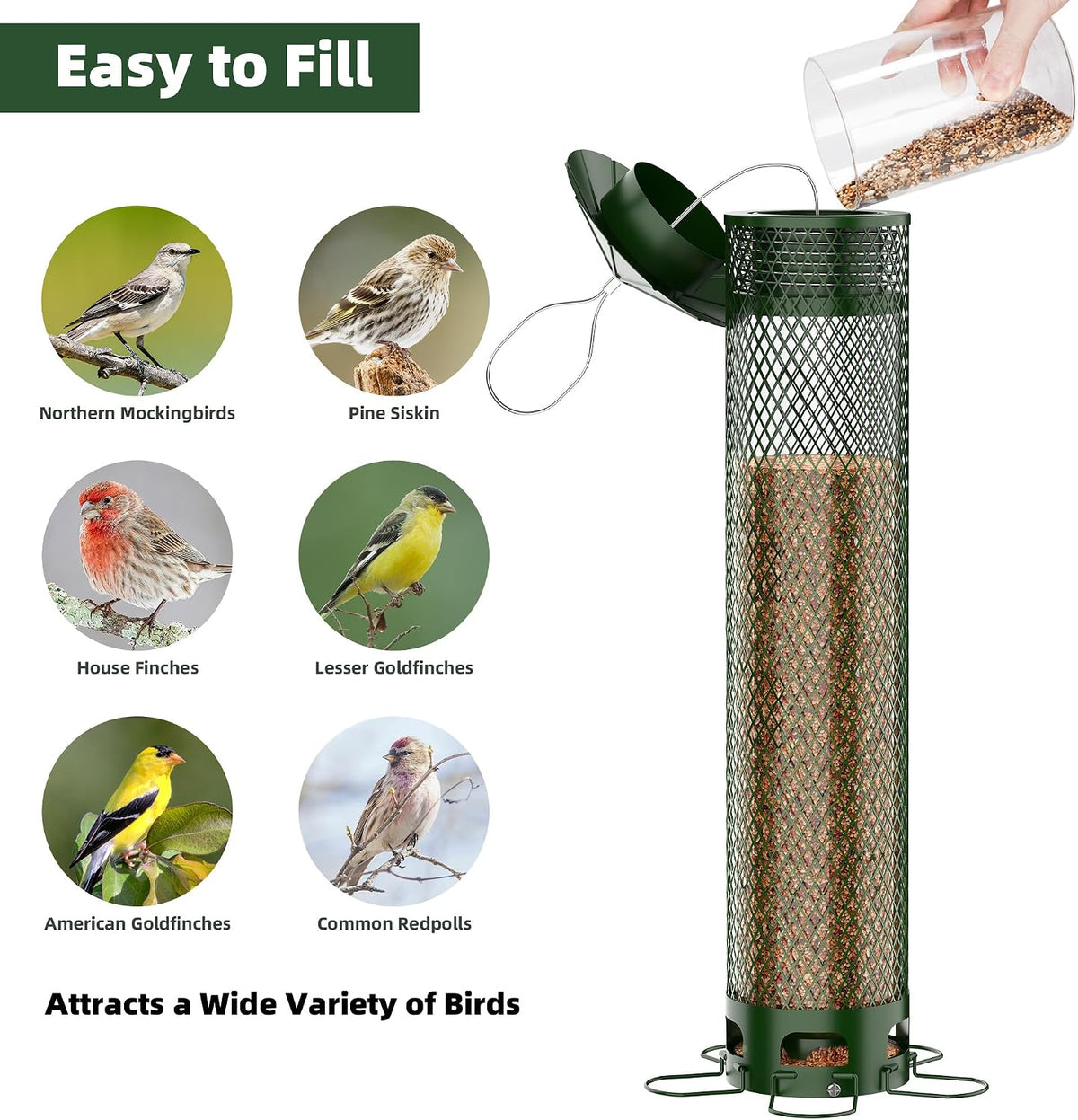 metal squirrel proof bird feeders for outdoors hanging showing dimensions