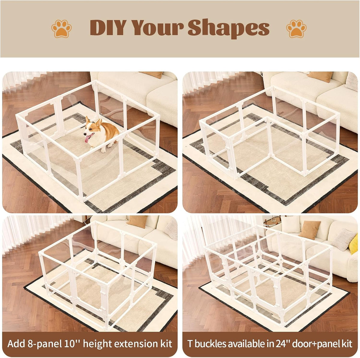 stackable acrylic dog playpen indoor, white, 24" h, close-up detail
