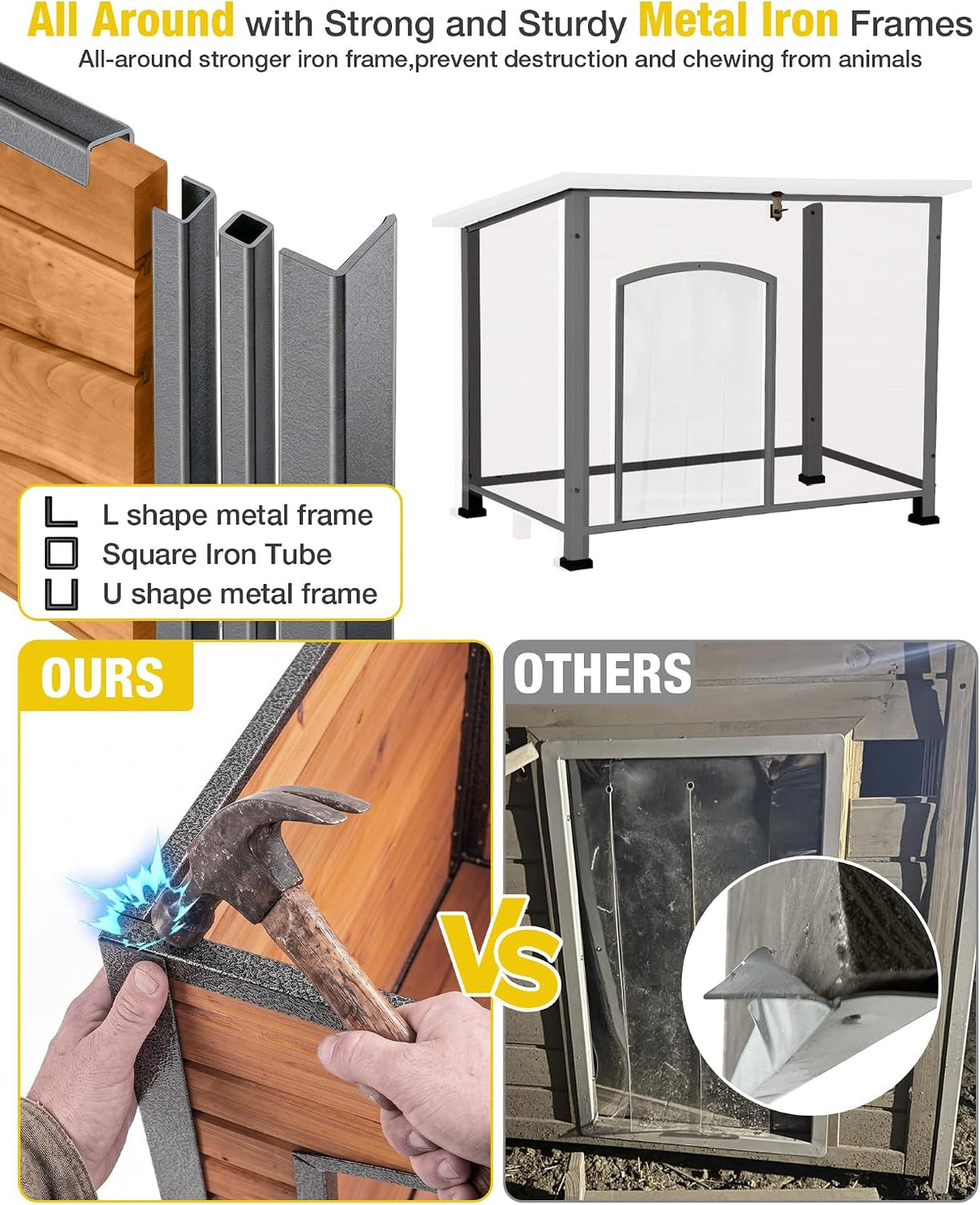 suumerpety indoor outdoor dog house,anti-chewing iron frame dog shown in use