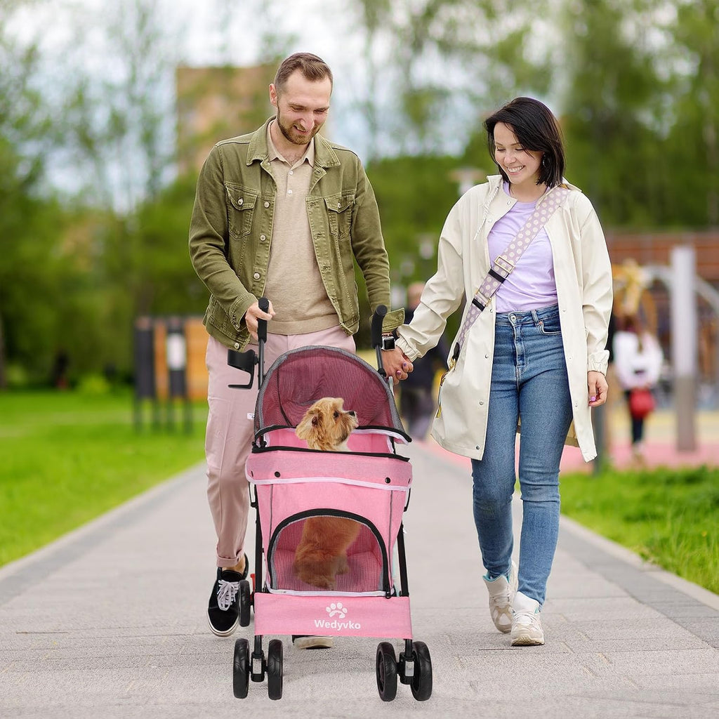 umbrella dog stroller, 4 wheels pet strolling, foldable on a desk or shelf