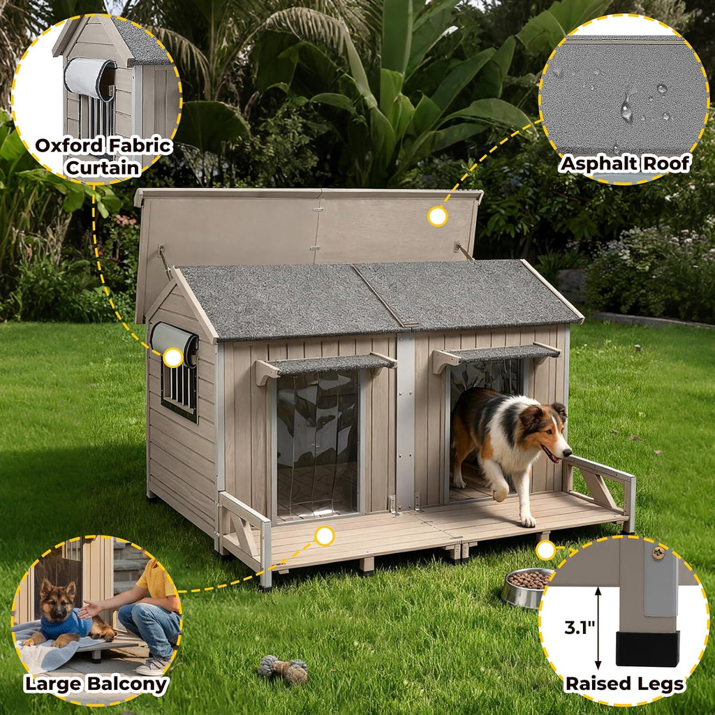 extra large outdoor dog house with balcony, weatherproof, package contents