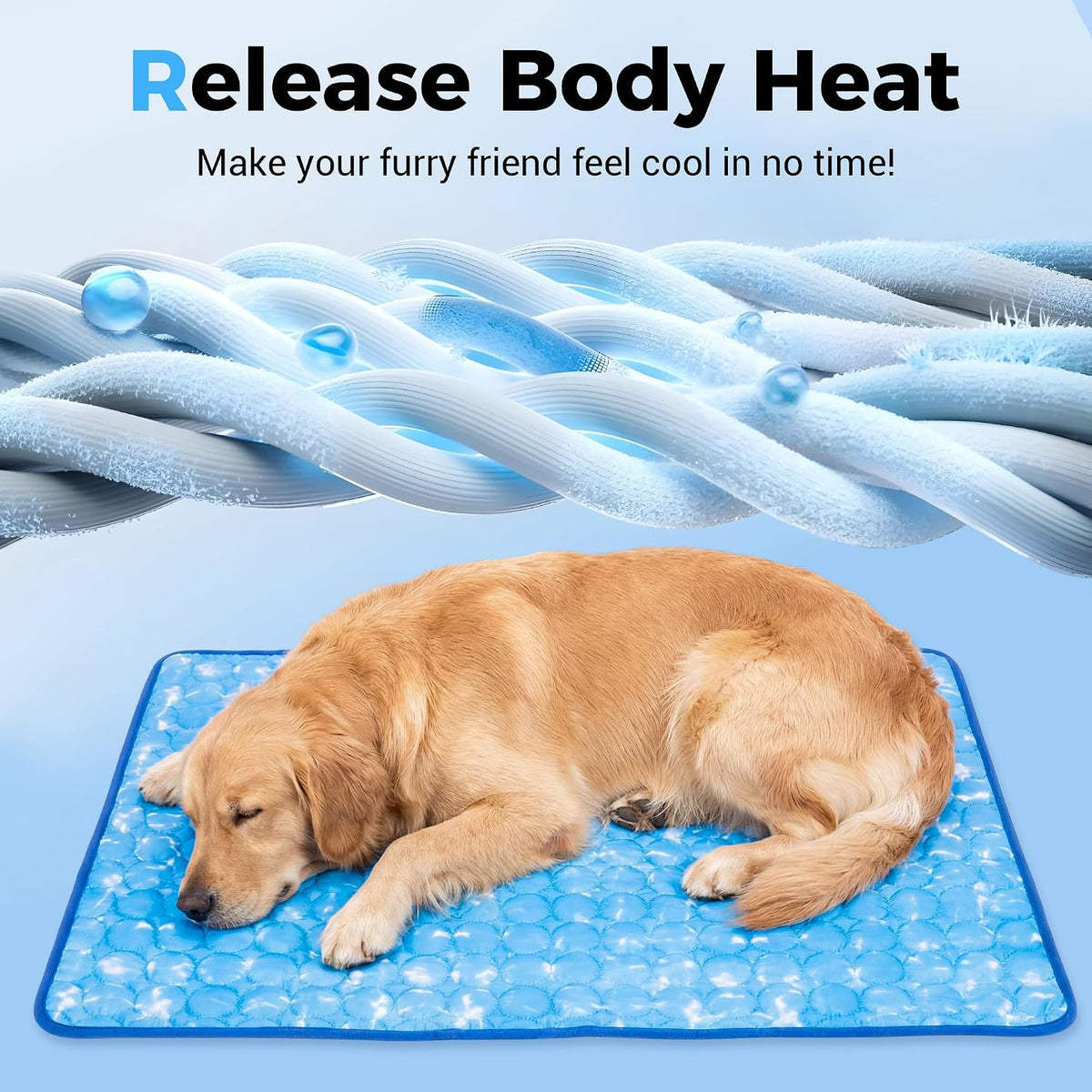 dog cooling mat, 55''x40''arc-chill cooling fiber self-cooling pad shown in use