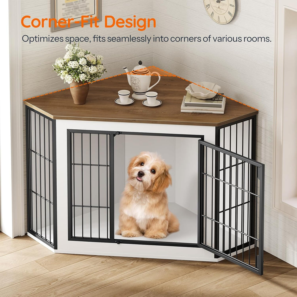 hoobro corner dog crate furniture, decorative dog kennel, side view