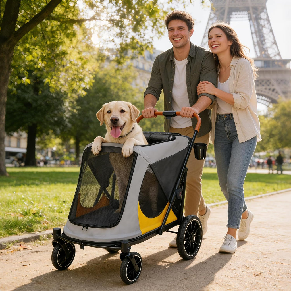 dog stroller for large-dogs: easy fold dual entry, front angle view