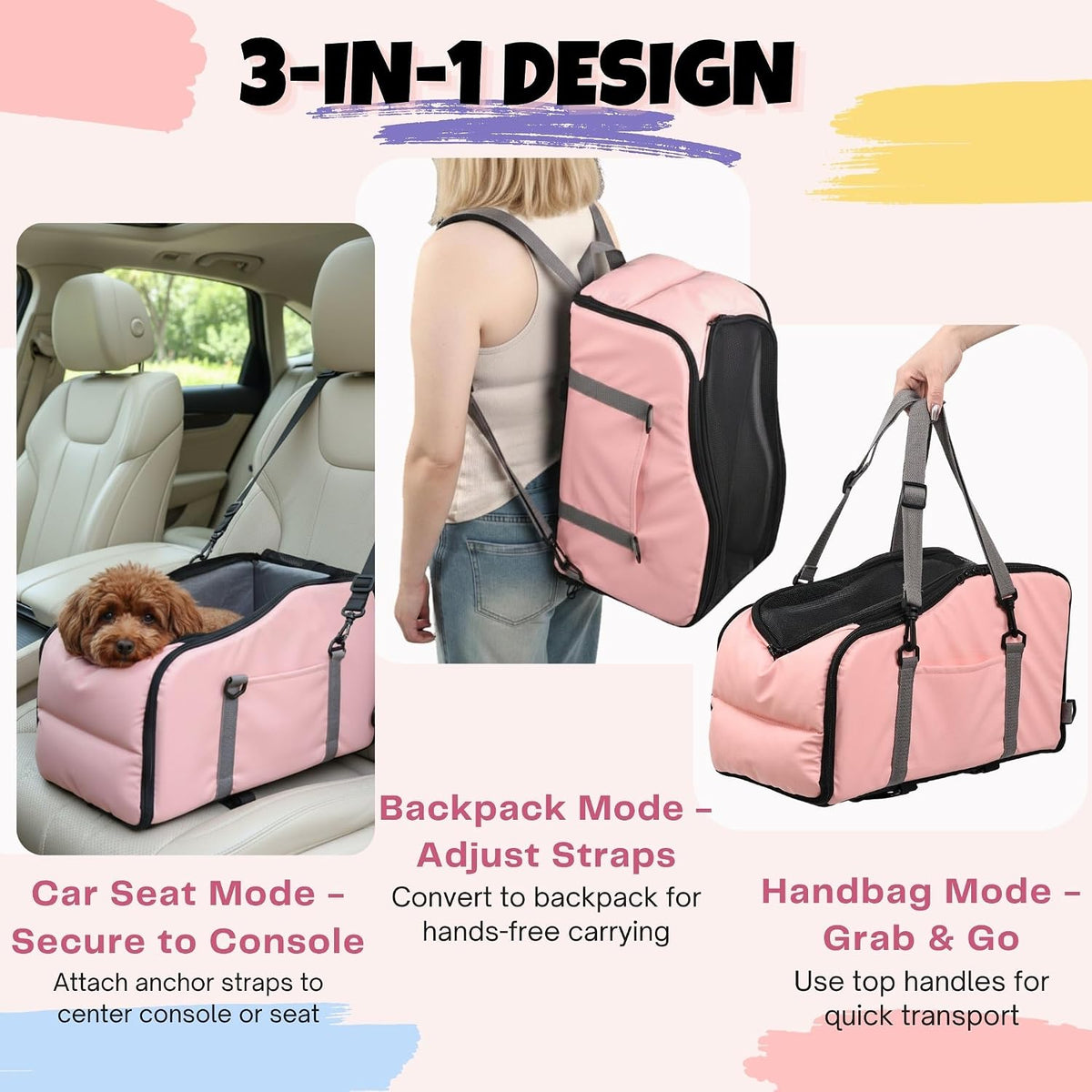 center console dog car seat for small dogs shown in use