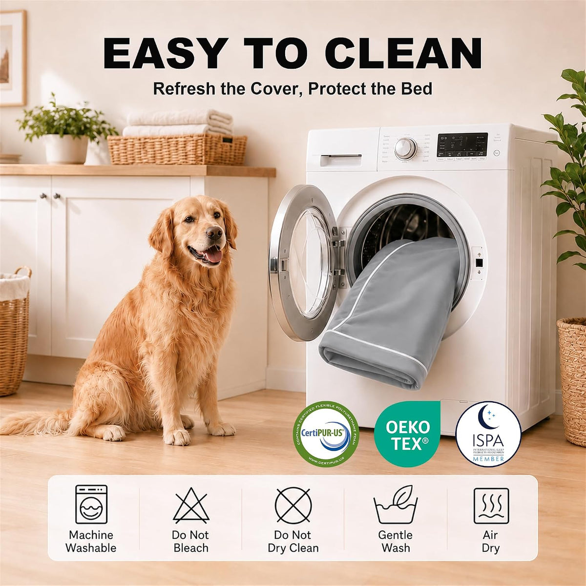 orthopedic dog mat, 100% waterproof 28d foam bed, side view