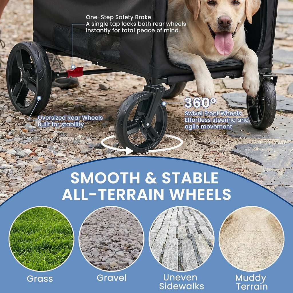 large dog stroller for medium & large dogs showing dimensions