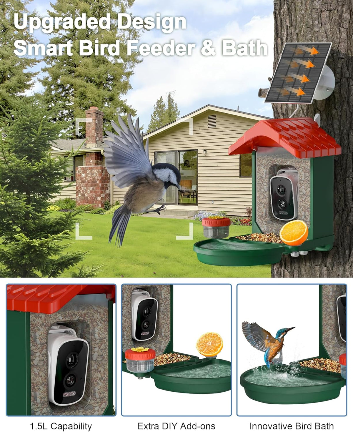 visiogear 2-in-1 smart wild bird feeder & bath, close-up detail