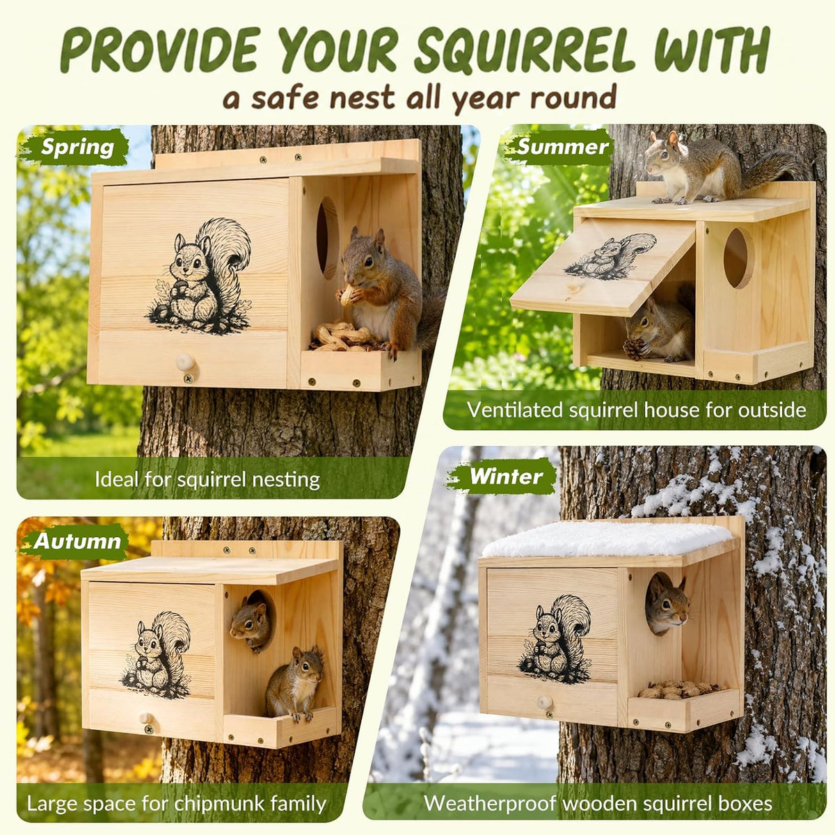 large squirrel house for outside, squirrel nesting box showing dimensions