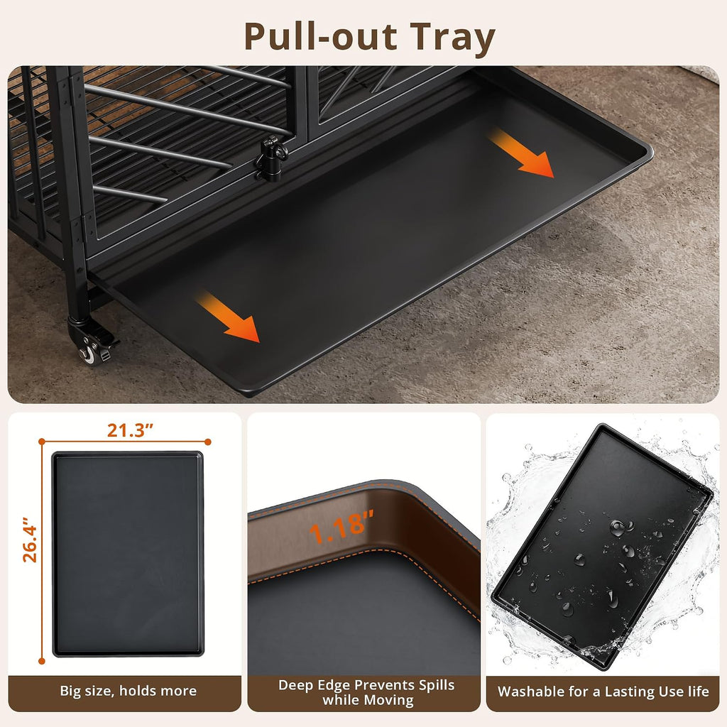 ironck 27.6" dog crate furniture with pull-out tray, side view