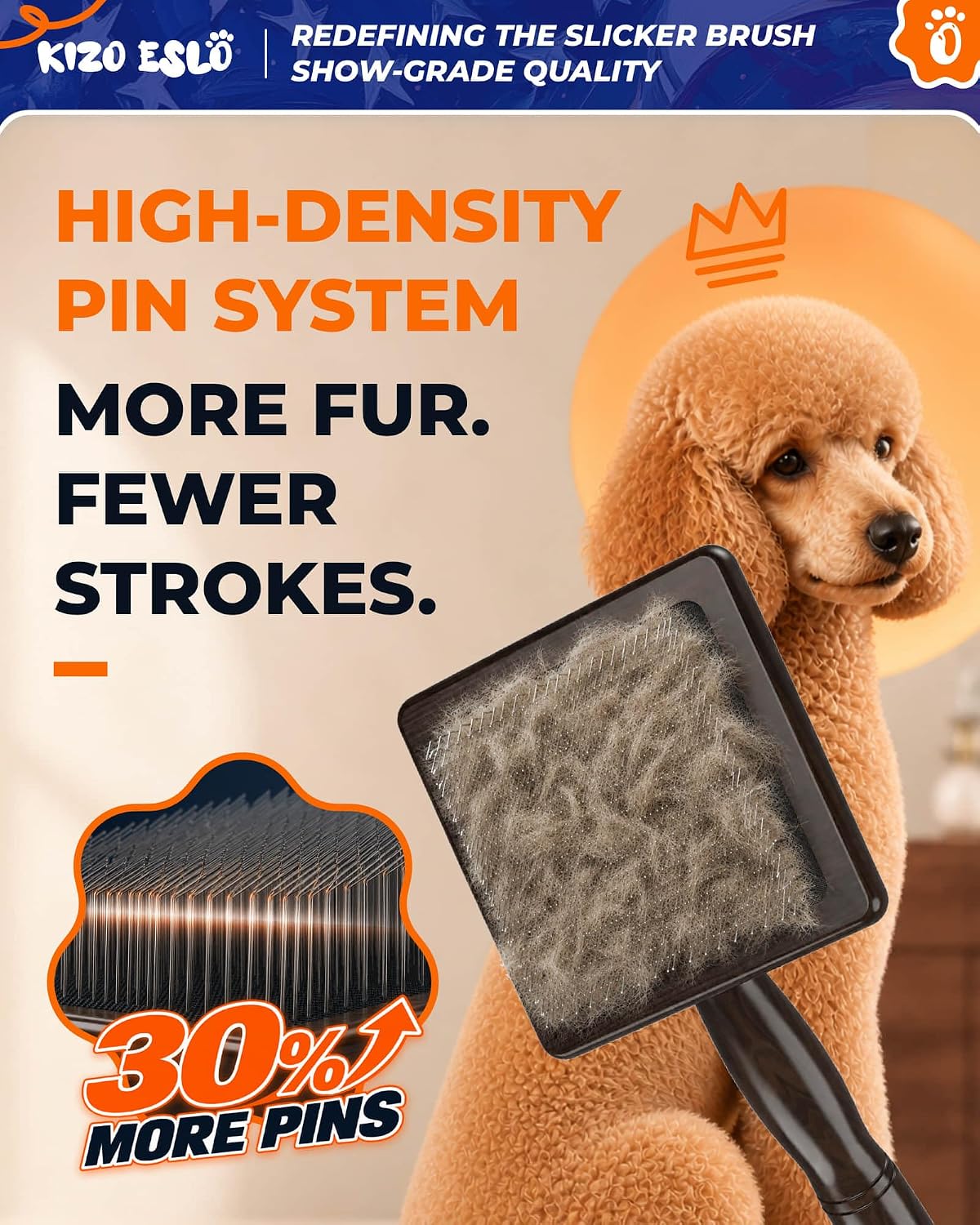 5″x5″ extra-large slicker brush for dogs & cats, close-up detail
