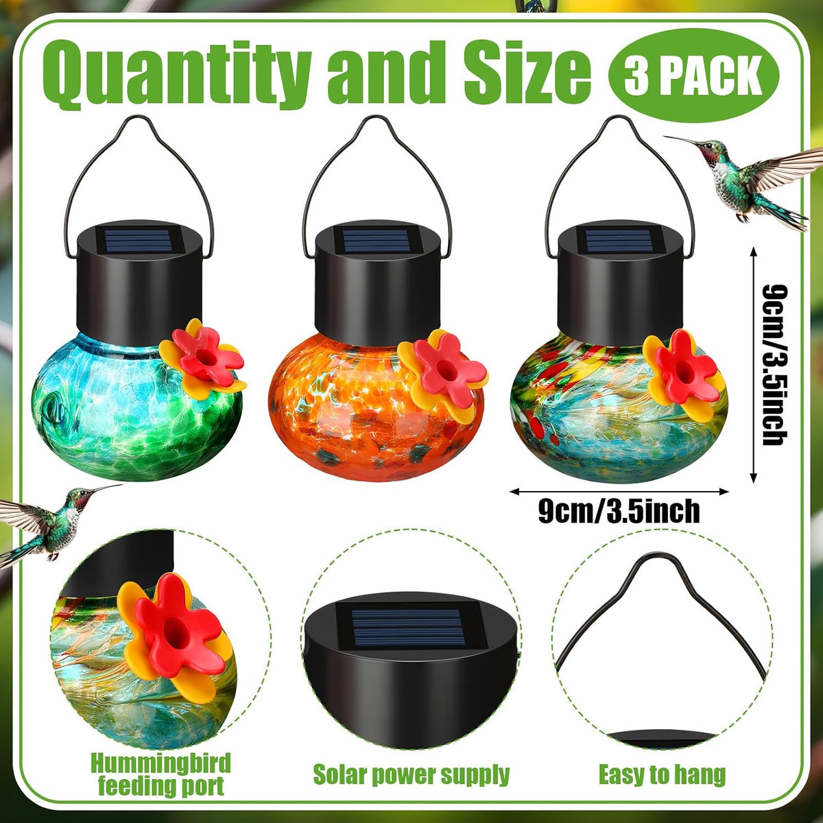 nuogo 3 pcs blown glass hummingbird feeder gift shown in use