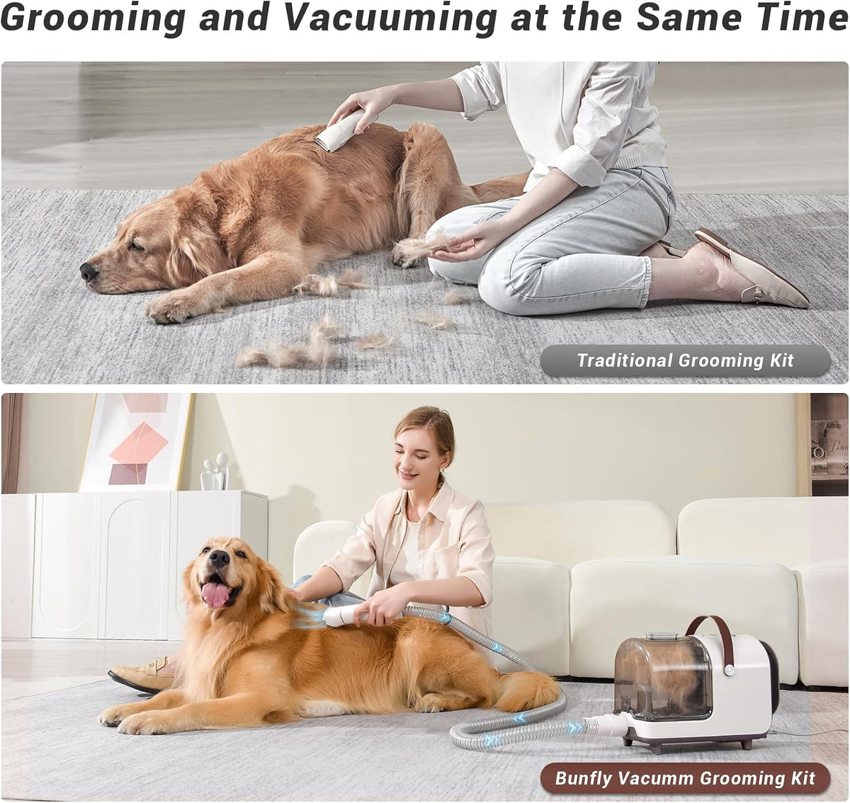 bunfly dog grooming kit & dog hair vacuum, side view