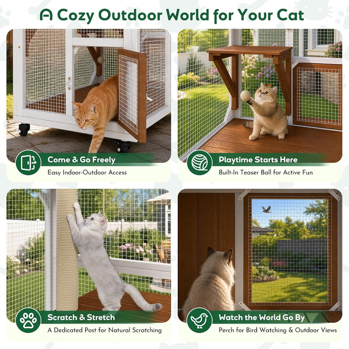 outdoor catio cat enclosure with wheels, window catio, side view