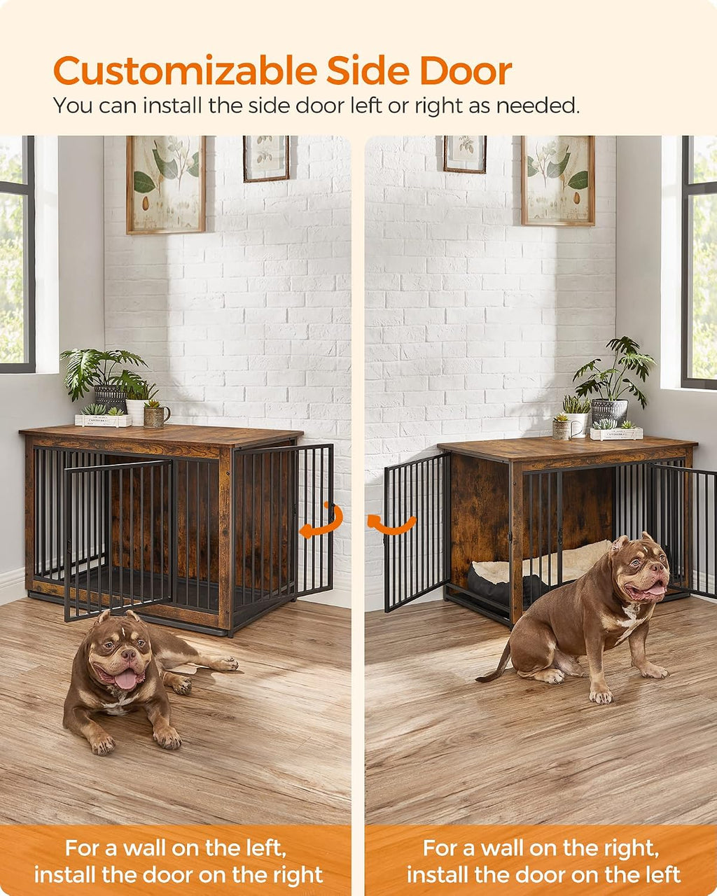 feandrea 38" dog crate furniture, heavy-duty dog kennel showing dimensions