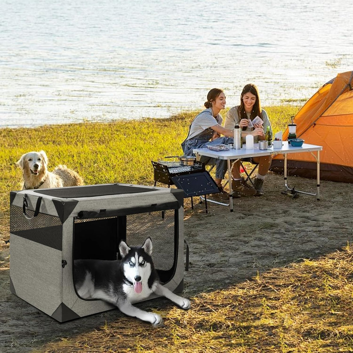 zikopomi 30 inch portable soft foldable dog crate showing dimensions