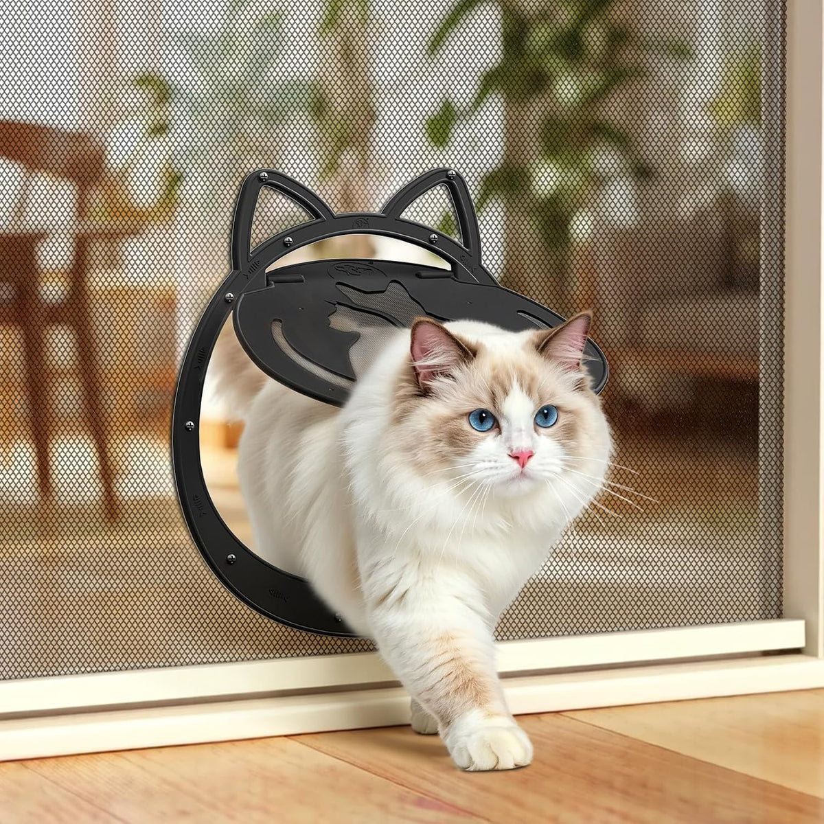 cat door for screen door, lockable magnetic flap, main product view