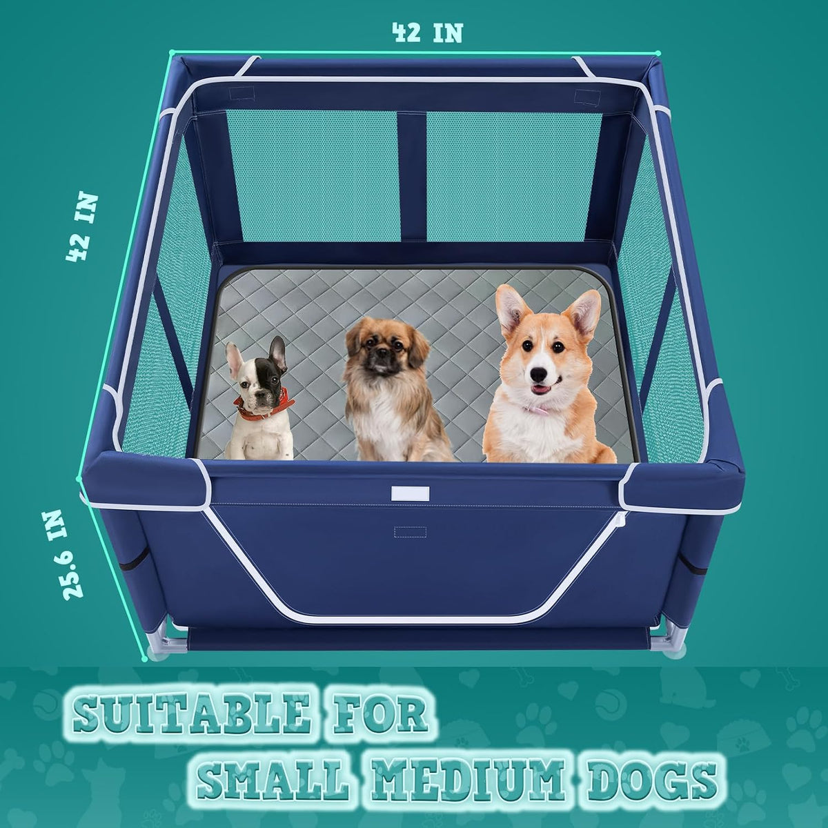 xvishx 42x42 inches puppy playpen with dog pads on a desk or shelf