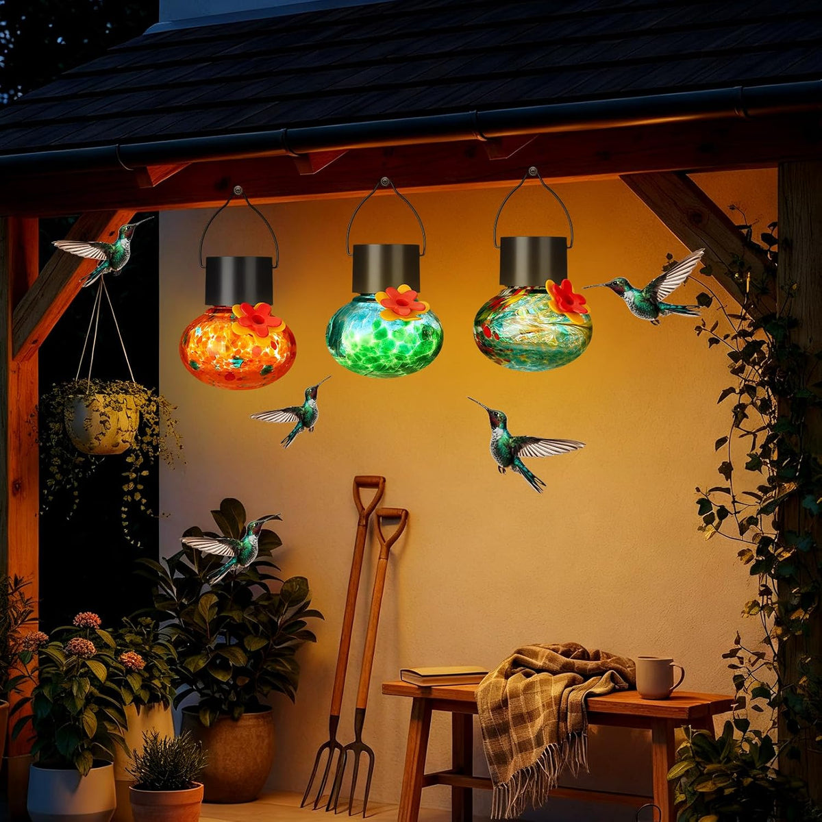 nuogo 3 pcs blown glass hummingbird feeder gift, close-up detail