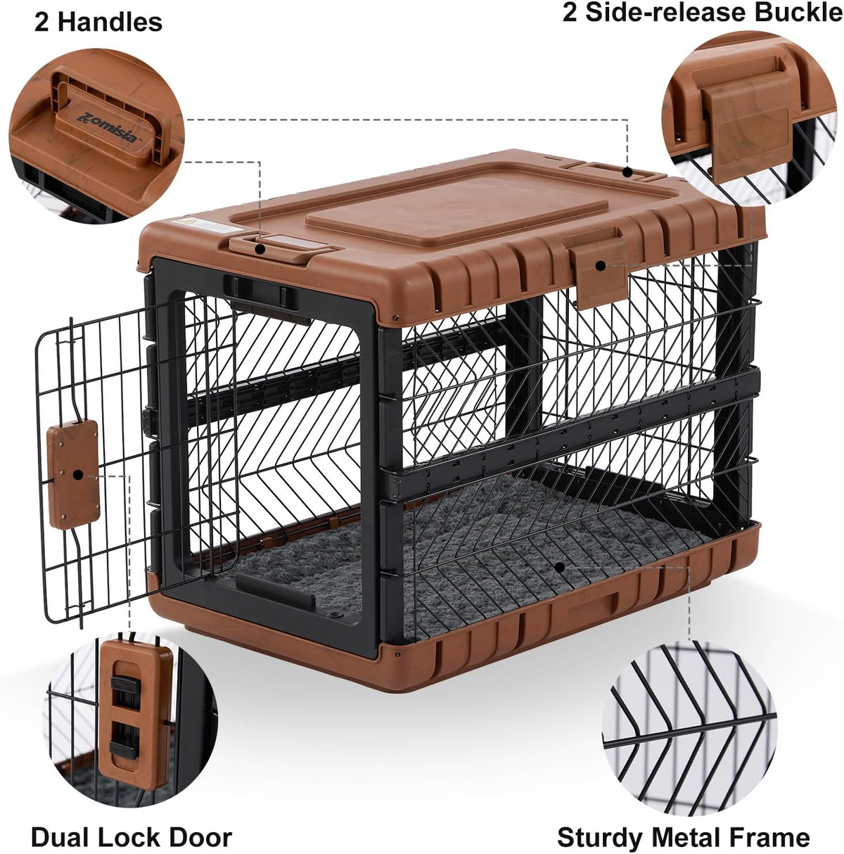 zomisia collapsible dog crate with bed mat, 28'' shown in use