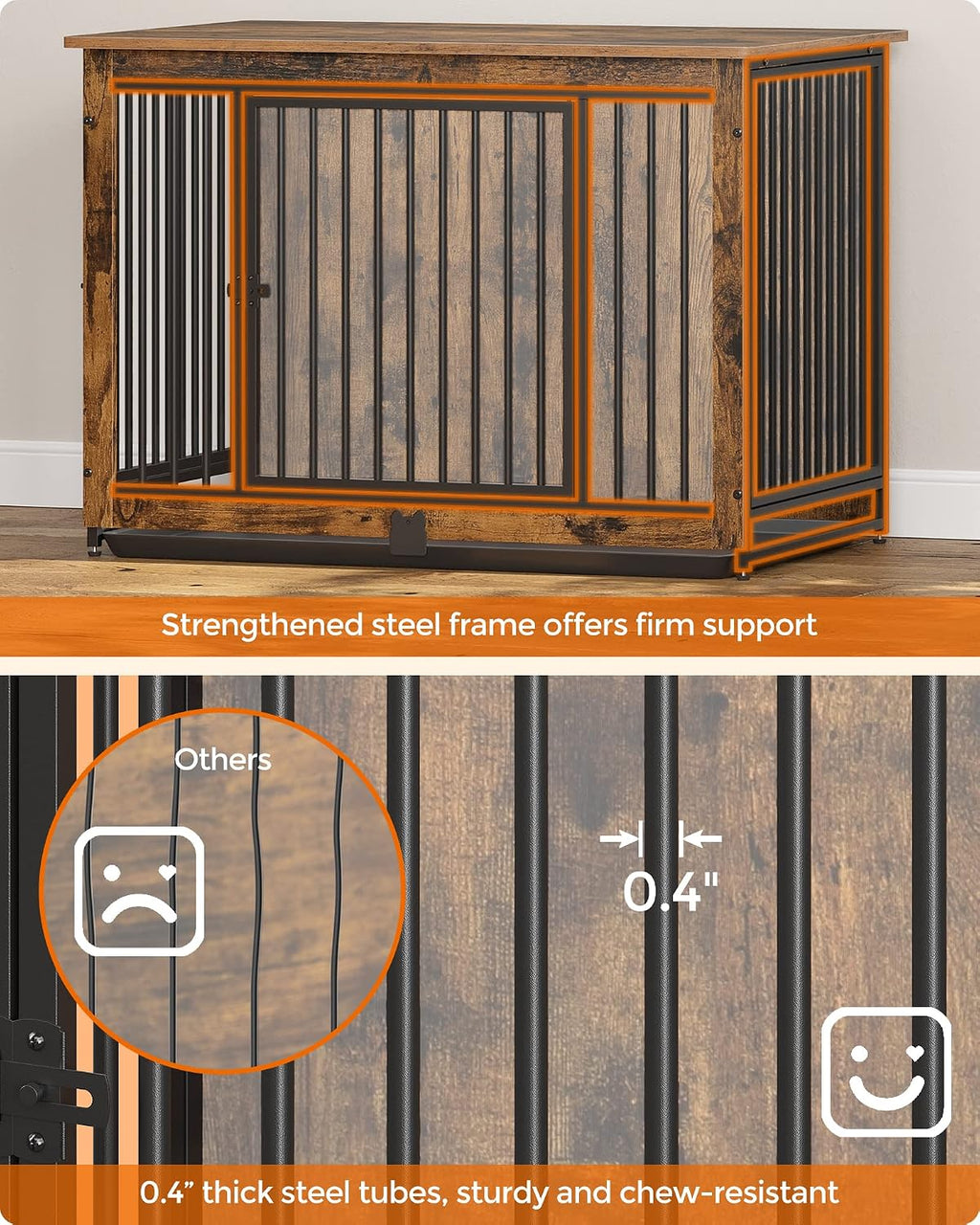 feandrea 38" dog crate furniture, heavy-duty dog kennel, close-up detail