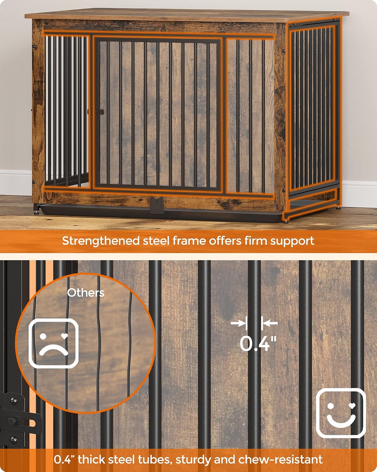 feandrea 38" dog crate furniture, heavy-duty dog kennel, close-up detail