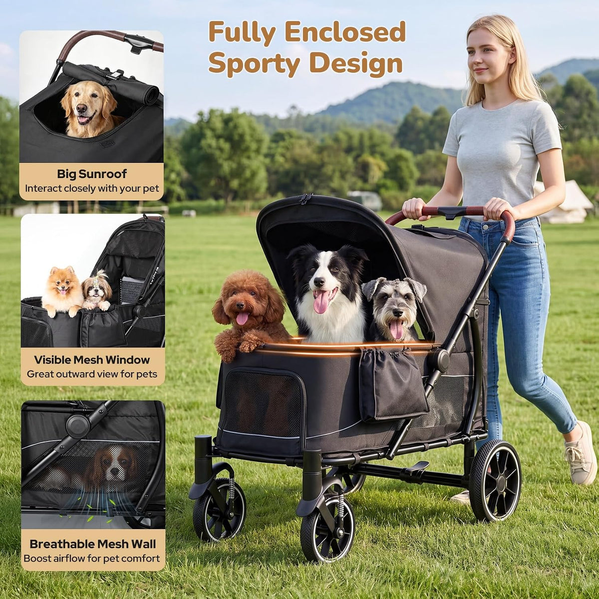elemara large dog stroller with walk-in ramp, up, package contents