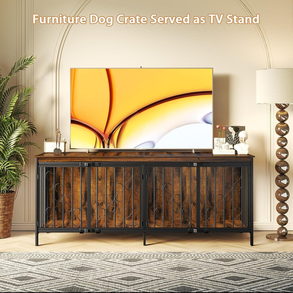 cozpaw 71" double dog crate with elevated legs on a desk or shelf
