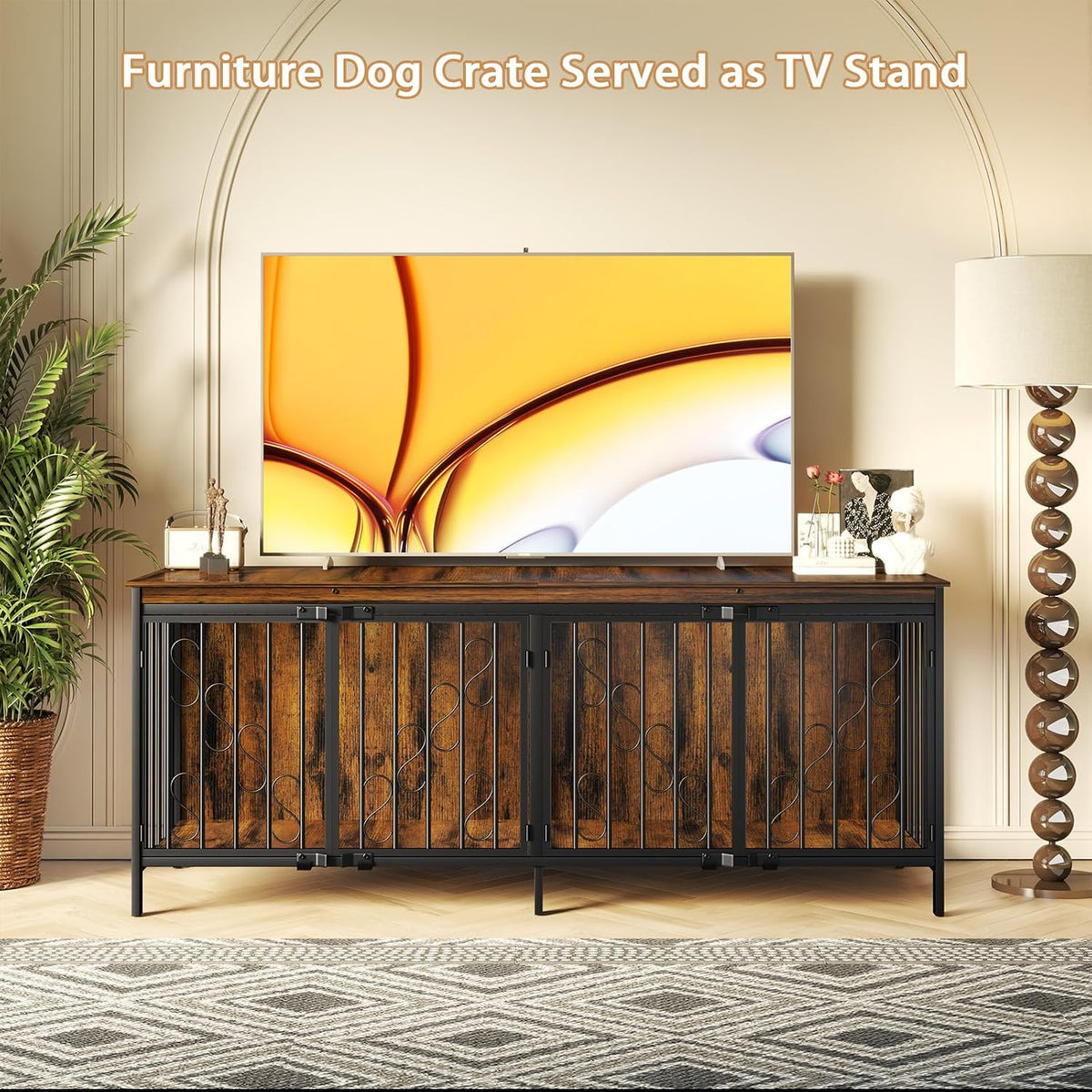 cozpaw 71" double dog crate with elevated legs on a desk or shelf
