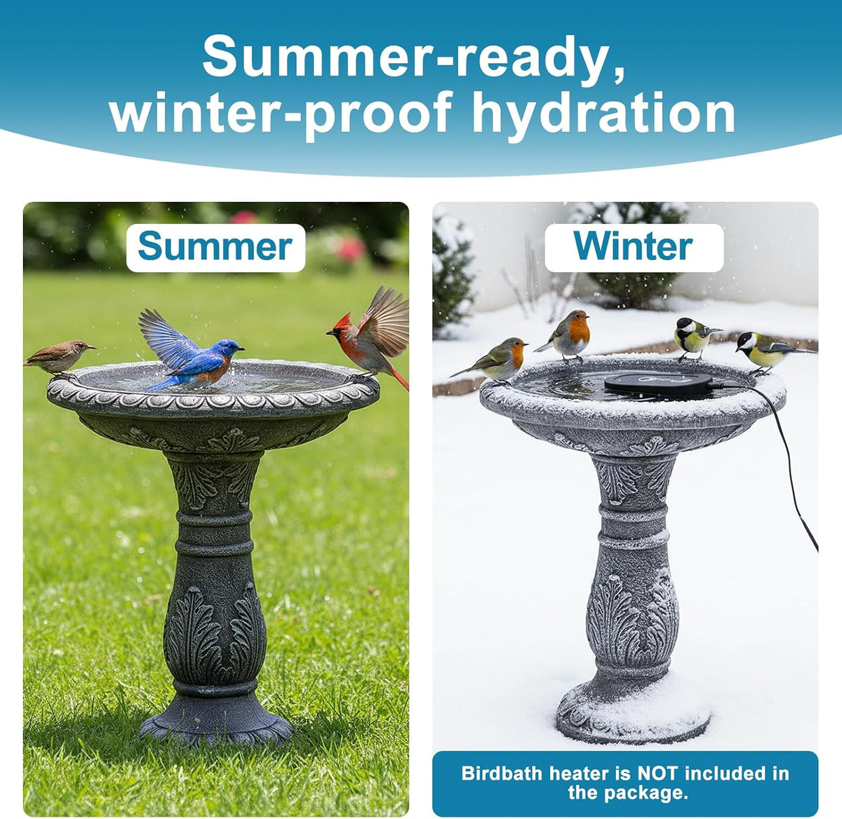 skyfire 24.4" h cement bird bath for garden showing dimensions