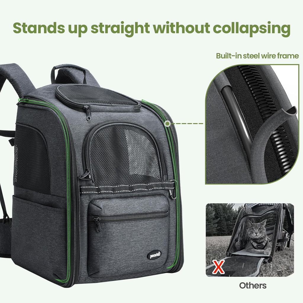pecute ergonomic cat backpack, 30% effort-saving breathable pet, side view