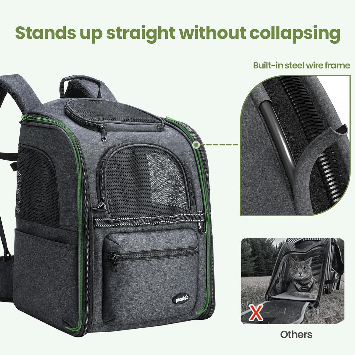 pecute ergonomic cat backpack, 30% effort-saving breathable pet, side view