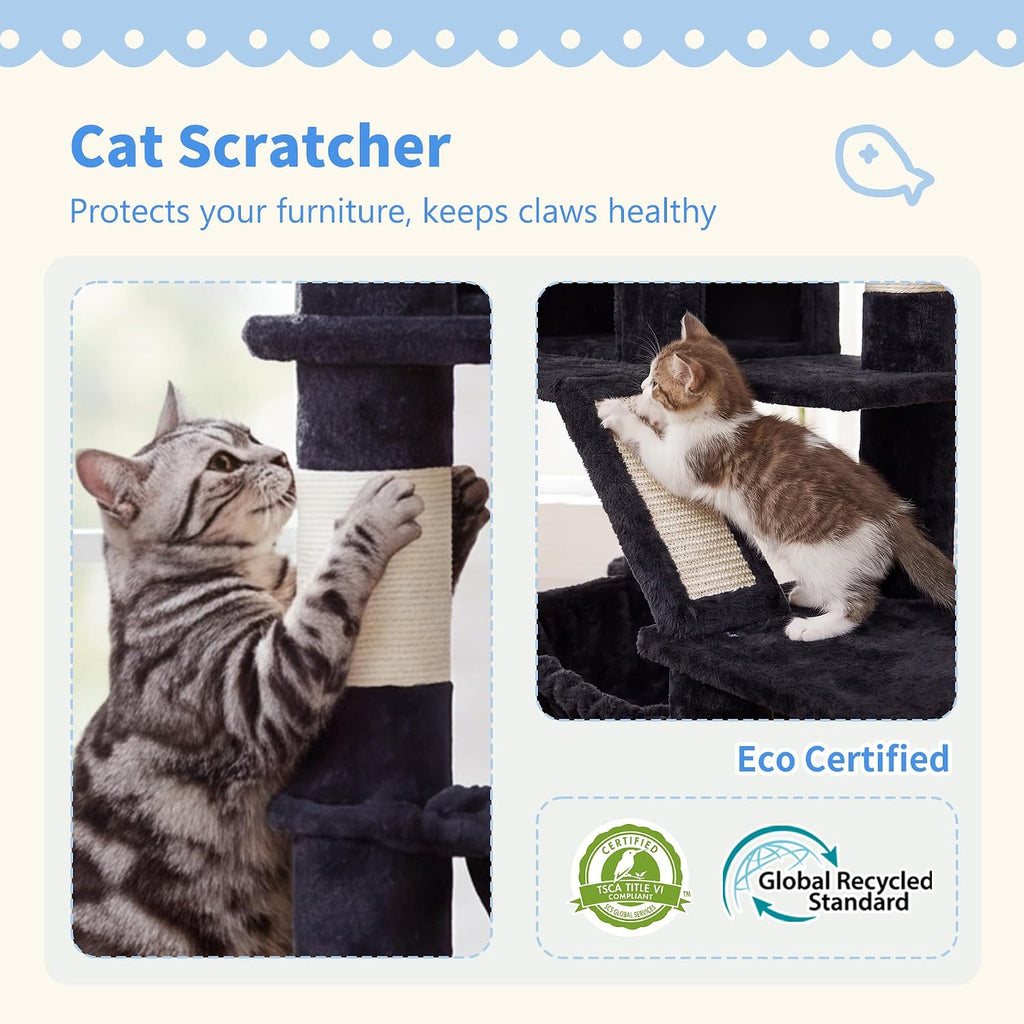 heybly cat tree, 71-inch-tall tower for indoor cats, side view